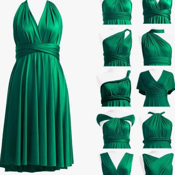 Sakura Midi - Convertible Semi-Formal Dresses by Henkaa - Emerald Green - Picture 2 of 5